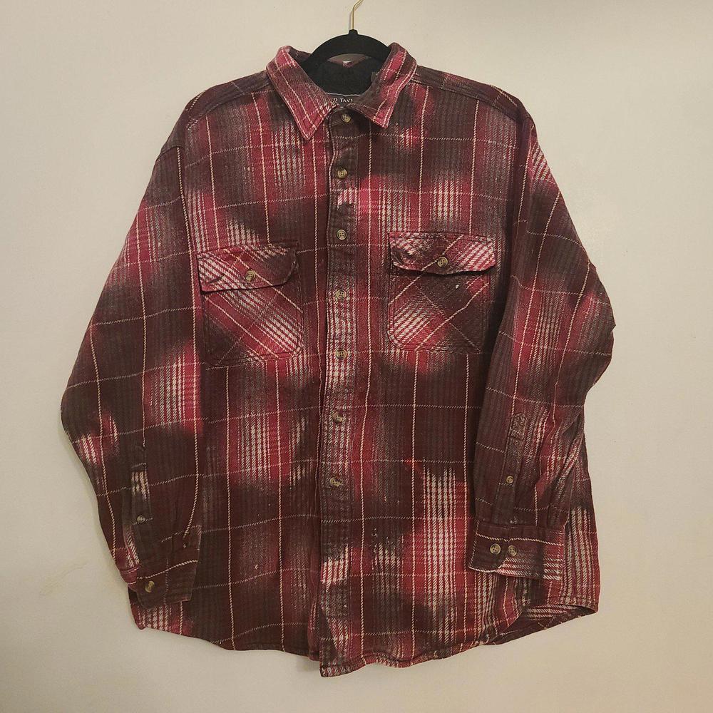 Vintage David Taylor Distressed Red Plaid Flannel Shirt Jacket Lined XL